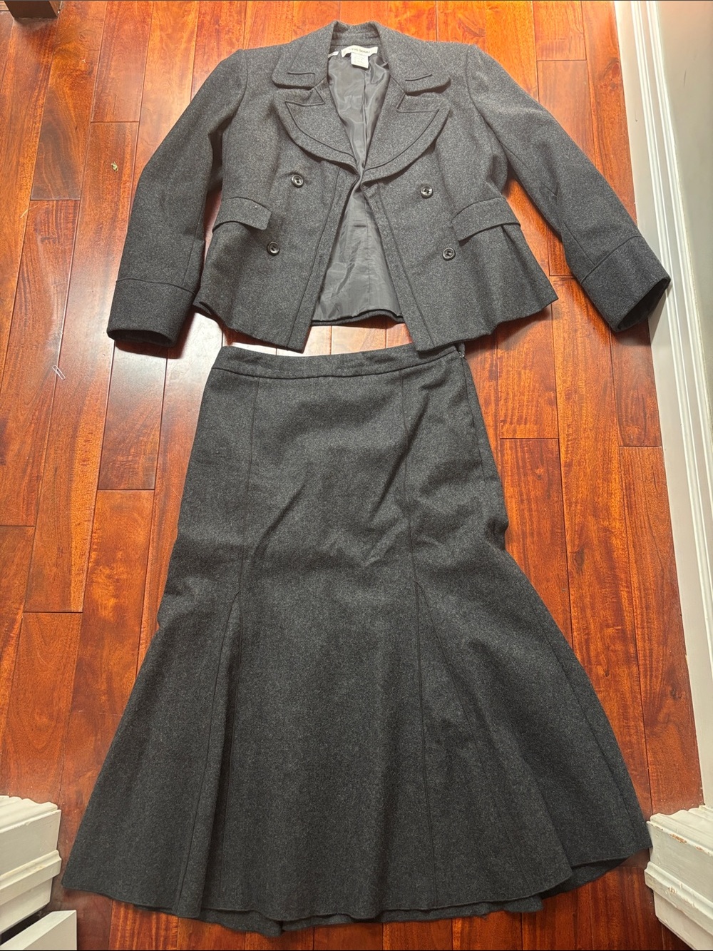 Harve Benard Dark Gray Wool-Blend Skirt Suit Set